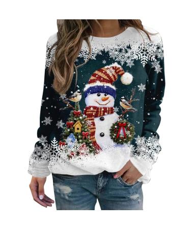 Women's Christmas Sweatshirts Cute Snowman Penguin Print O-Neck Raglan Top Shirt Pullover Comfy Warm Xmas Jumper Winter Long Sleeve Tops Loose Tunic Top Sweaters Z35-ag XXL