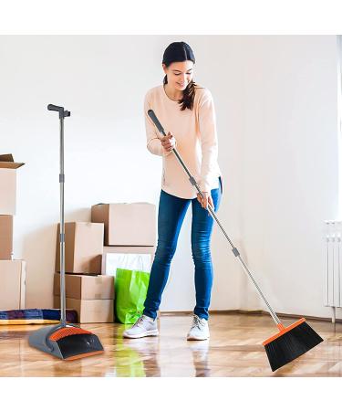 Upright Broom and Dustpan Set with Long Handle | Grey and Orange Cleaning Supplies for Home, Office, Kitchen | Pet Hair and Wood Floor Sweeping Combo - Buy Online on GoSupps.com
