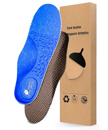 Cork Shoe Insoles Arch Support Insoles for Women Men  Pain Relief Plantar Fasciitis Shoe Inserts  Orthotics for Tiredness Relief & Foot Pain  Breathable  Soft Wood