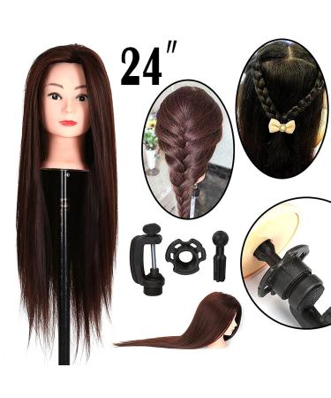 Youyijia 24 Practice Head - Brown Hairdressing Training Head with Holder for Hairstyles - Perfect for Stylists & Students - Buy Online on GoSupps.com