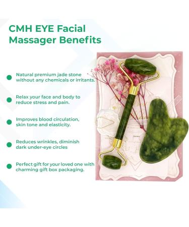 CMH EYE Gua Sha Stone and Jade Roller-Perfect Face Roller for Face Care-Dark Green Face Massager-Anti-Aging Wrinkles Puffiness Natural Jade Roller and Gua Sha Set. - Buy Online on GoSupps.com