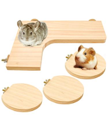 4 Pcs Hamster Wooden Platform L-shaped Large Platform Natural Wooden Parrot Round Standing Board Rat Activity Chinchilla Bird Cage Accessories for Squirrel Gerbil Chinchilla Dwarf Hamster (L)