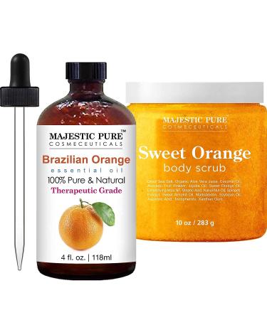 Majestic Pure Brazilian Orange Essential Oil with Orange Body Scrub Bundle