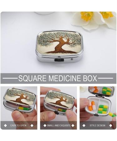 Pill Box Tree Printed - 2 Compartment Medicine Organizer Decorative Metal Portable Pill Case for Pocket & Purse - Buy Online on GoSupps.com