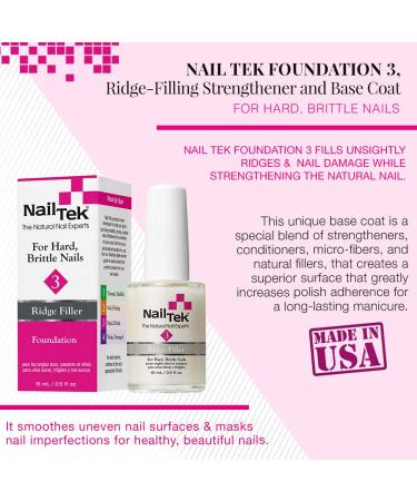 Nail Tek Foundation 3 Ridge Filling Strengthening Base Coat 0.5 oz - Hard and Brittle Nail Treatment - Buy Online on GoSupps.com