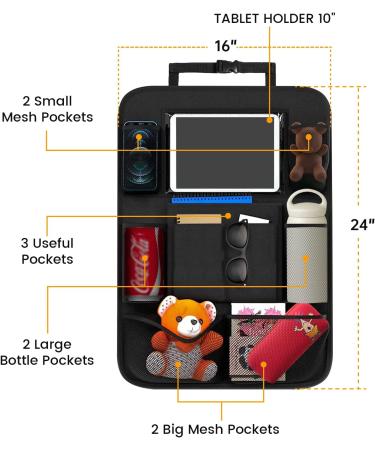 ACELIFE Car Seat Organizer for Kids - 2 Pack Backseat Protector with iPad Holder, Kick Mat, 9 Pockets - Black Car Accessories for Toddlers - Buy Online on GoSupps.com