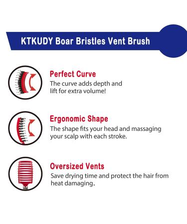 KTKUDY Detangling Hair Brush - Boar Bristle, Tangle-Free Design for Kids, Women, Men - Wet & Dry Hair - Smooth, Magical Pain-Free Styling (Red) - Buy Online on GoSupps.com