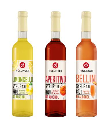 H LLINGER Sirops Viva Italia Cocktail Bio Sans Alcool Pack de 3 Saveurs (Limoncello Aperitivo Bellini) 3x500ml Concentr 1:9