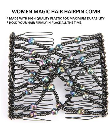 Salmue Hair Combs with Elastic by HairZing - Double Comb for Thick Hair - Magic Easy Beads - Stretchy Hairpin for Women & Girls - Black - Buy Online on GoSupps.com