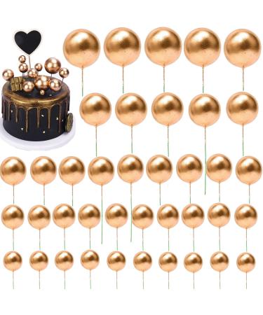 40 PCS Balls Cake Topper DIY Cake Insert Toppers Ball Cake Picks Cupcake Topper for Birthday Party Baby Shower Wedding Cake Decoration Gold