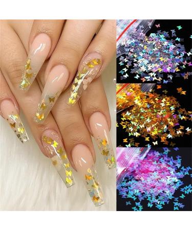 12 Bags Nails Decorations Mixed Colors 3D Flakes Slices Butterfly-shape Flakes Nail Glitter Mirror Sparkly Nail Art Sequins Holographic - Buy Online on GoSupps.com