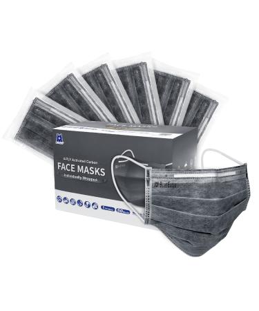4-PLY BlueEagle Individually Wrapped Disposable Adult Face Masks | Fit for Large Face | with Activated Carbon Filter | Black Color - 50 Pcs (Charcoal Black)