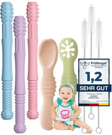 Okonkn bite tube baby 5-Set toothing aid baby bite ring baby bpa-free silicone baby accessories for boys and girls from 0-12 months+ A_5 piece