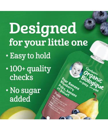 GERBER ORGANIC PUR E Pear Banana Blueberry Baby Food Meal 6+ months 128 ml 12 Pack Packaging May Vary Pur e Pear Banana & Blueberries - Buy Online on GoSupps.com