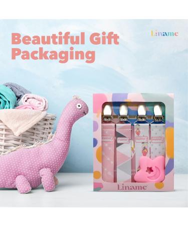 Liname Pacifier Chain for Girls - 4-Piece Gift Box + FREE Teething Ring | Perfect Baby Shower Gift - Buy Online on GoSupps.com