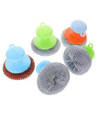 Solustre 20 sets wire brush handle pot scrubber pan sheuer sponge grill cleaner tool metal scraps with handle utensil scrubber grill scrubber metal scammers sponge