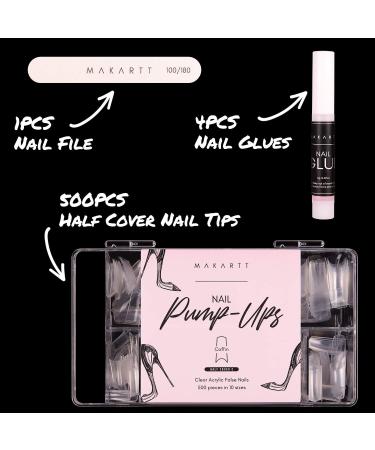 Makartt Soft Gel Nail Tips Press On Nails Set - 500 Clear Coffin Nail Tips, Glues, File, Case - Half Cover False Nails Kit - Buy Online on GoSupps.com
