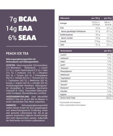 Body IP Perfect EAA - Peach Ice Tea | Essential Amino Acids for Muscle Building | Vegan Lactose-Free | 20 Portions | 500g | Made in Germany - Buy Online on GoSupps.com