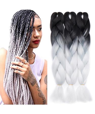 Tess Braids Extensions 60 cm 3 pack jumbo braids Kanecalon Kunsthaar for single-laid box braids hair extension braid 100g/bundle ombre hair braids extension (3 pieces #26 white/black) 60 cm (3 pieces) #26 white/black - Buy Online on GoSupps.com