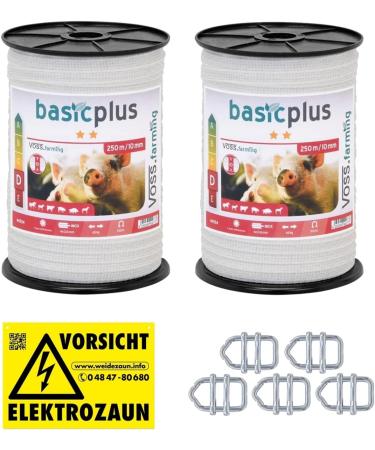 Voss Farming 500m Pasture Fence Band for Horses Ponies & Cattle | Electric Weideband 10mm with Connectors & Warning Sign - 2x 250m - Buy Online on GoSupps.com