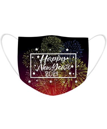 ZQP 50PCS 2021 Happy New Year Disposable Face_Mask for Adults 3-ply Non-Woven Fabric with Elastic Earloops Fireworks Camouflage Pattern High Filtration and Ventilation Security - Buy Online on GoSupps.com