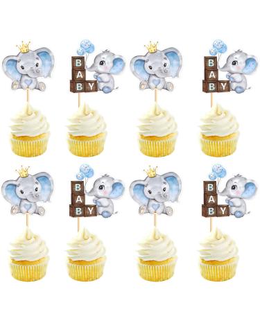 Keaziu 36 Pack Elephant Cupcake Toppers for Elephant Baby Shower Cupcake Picks Boys Blue Gender Reveal Baby Shower Cake Decorations Birthday Party Cake Decorations Supplies Blue Elephant 1