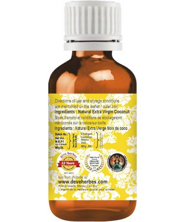 Deve Herbes Natural Extra Virgin Coconut Oil (Cocos nucifera) Cold Pressed 100ml (3.38 oz) 100ml (3.38 oz) with Plastic Euro Dropper - Buy Online on GoSupps.com