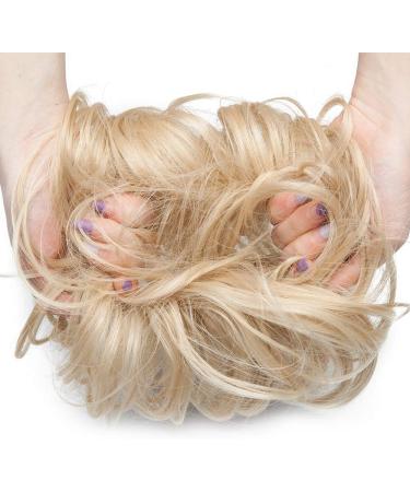 Large Wavy Updo Messy Bun Hair Extension with Elastic Band - 80G Synthetic Chignon Ponytail Hairpiece for Women in Dark Blonde & Bleach Blonde - Buy Online on GoSupps.com
