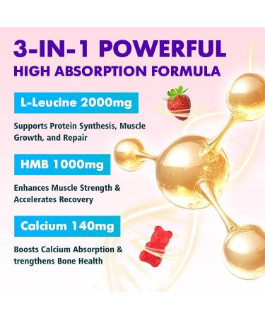 BVIVLOO HMB and L-Leucine Gummies - 3000mg Combined HMB & L-Leucine per Serving. for Muscle Growth Muscle Relief & Fast Recovery. Sugar-Free Strawberry 120 Gummies - Buy Online on GoSupps.com