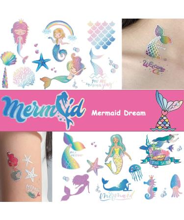 Ooopsi Mermaid Party Supplies Temporary Tattoos for Kids - 7 Large Sheet  100+ Glitter Styles  Mermaid Party Favors and Birthday Decorations for Children Girls