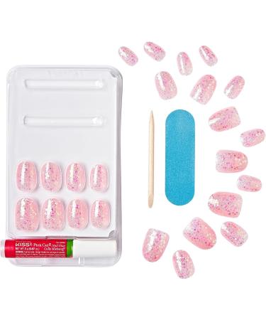 KISS Gel Fantasy Press-On Nails Glittery Pink Short Length Oval Shape 24 count - Buy Online on GoSupps.com