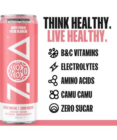 ZOA Zero Sugar Energy Drinks White Peach - 355ml (Pack of 12) White Peach 355 ml (Pack of 12) - Buy Online on GoSupps.com