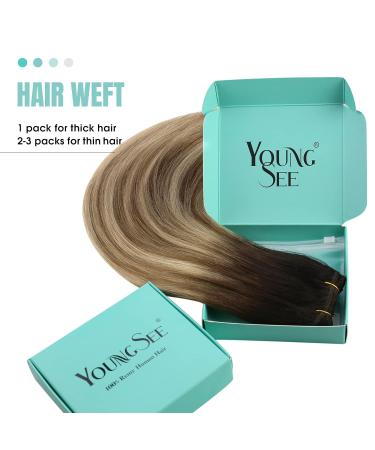Youngsee Real Hair Balayage Extensions - 55cm Brown & Blonde Wefts | Double Brown Weaving | 100g #2/6/24 - Buy Online on GoSupps.com