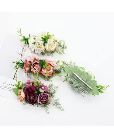 Cinaci 4-Piece Metal Hair Comb Set with Artificial Roses | Wedding & Bridal Jewelry Clips Hairpins & Accessories for Women & Flower Girls - Buy Online on GoSupps.com