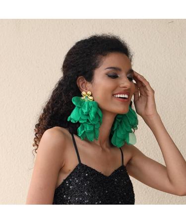 Feylie Handmade Flower Fringe Earrings - Exaggerated Spring Jewelry Gift | Long Green Holiday Earrings - Buy Online on GoSupps.com