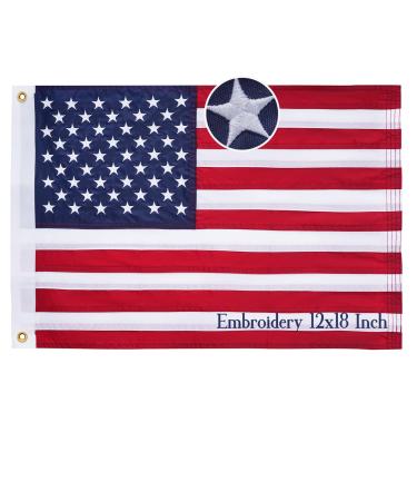 Flagolden American US Yacht Boat Flag 12x18 Inches Made in USA - Embroidered Stars with2 Brass Grommets and 4 Sewn Stripes Heavy Duty Nylon Nautical U.S .A Outdoor or Indoor Flags 12x18 inch American Boat Flag