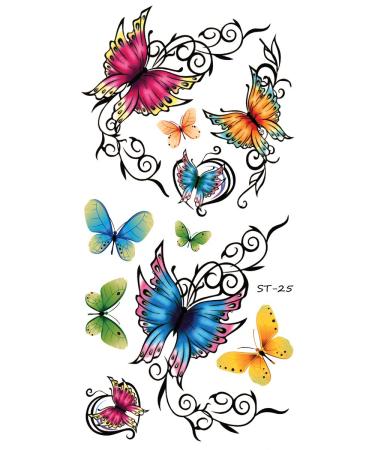 Supperb  Temporary Tattoos - Elegant  Colorful Butterflies Tattoo (Set of 2)
