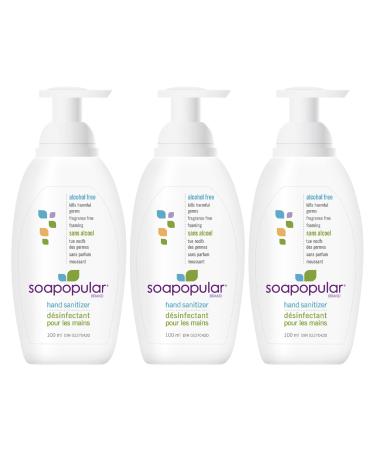 Soapopular Alcohol Free Foam Hand Sanitizer 0.15% Benzalkonium Chloride Hypoallergenic Fragrance Free Safer for Kids 100mL (Pack of 3)