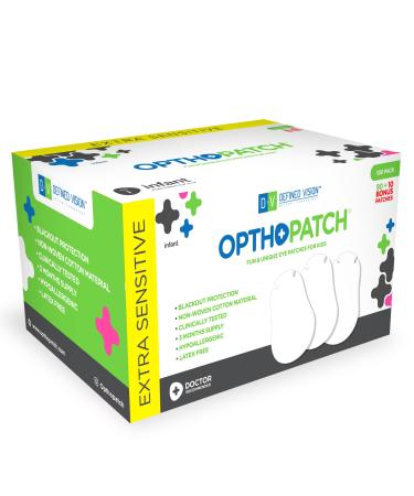 Opthopatch Eye Patches for Infants - 90 + 10 Bonus Latex-Free Hypoallergenic Cotton Adhesive Bandages for Amblyopia and Cross Eye - by Defined Vision