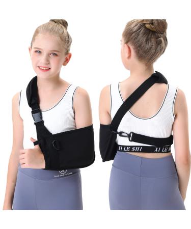 Fotgok Breathable kids Arm Sling with Waist Belt for Shoulder Children-Shoulder Immobilizer with Strong Support-Padiatric Breathable Arm Support Brace for Shoulder Injury Black (Small)