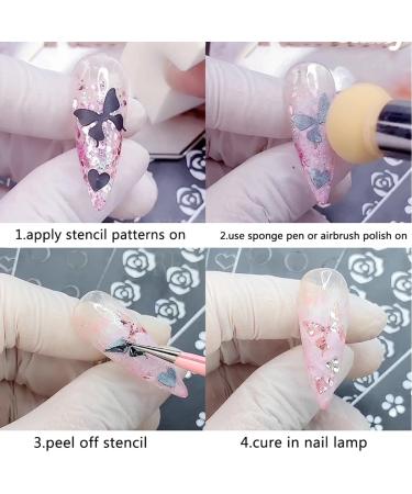 6 Sheets Airbrush Stencils Nail Stickers - Heart Butterfly Flowers & Flame Designs for DIY Manicure - Nail Art Decals & French Tip Guides - Buy Online on GoSupps.com