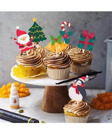 18pcs Glitter Dessert Cupcake Topper Merry Christmas Winter Santa Claus Christmas Tree Theme Decor Supplies Baby Shower Boys Girls Happy Birthday Decorations - Buy Online on GoSupps.com