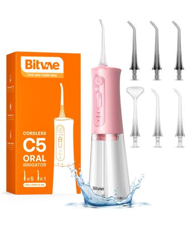Mouth shower wireless Bitvae Electric tooth cleaner 3 modes & 5 intensities oral shower test winner with 6 jet tips portable tooth shower for distant dining residues and cleans the teeth (Gentle Pink) mouth shower Gentle Pink