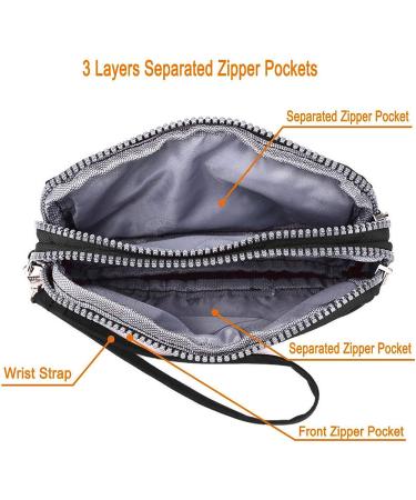 3-Layer Waterproof Nylon Zipper Wallet for Cellphone and Accessories - Black - Buy Online on GoSupps.com