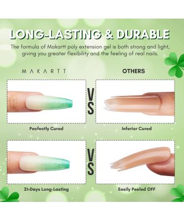 Makartt Green Poly Nail Gel Kit 15ML Gel Nail Builder Kit with Slip Solution Clear Nails Acrylic Gel Nail Kit for Nail Building Nail Extension Kit Dual Forms Base Top Coat All-in-One Gel Nail Starter Kit - Buy Online on GoSupps.com