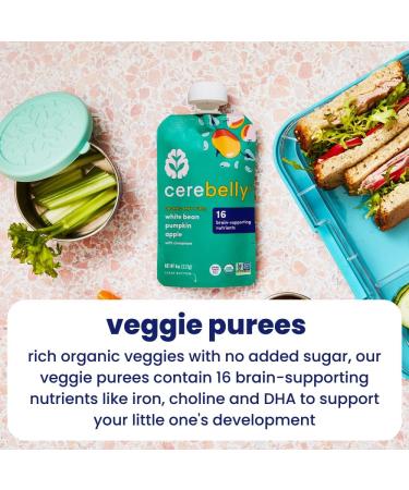 Cerebelly Baby Food Pouches Organic White Bean Pumpkin Apple (4 oz Pack of 6) - 16 Nutrients from Superfoods - Healthy Snacks Made with Gluten-Free Ingredients BPA-Free Non-GMO No Added Sugar White Bean Pumpkin Apple 4 Ounce (Pack of 6) - Buy Online on GoSupps.com
