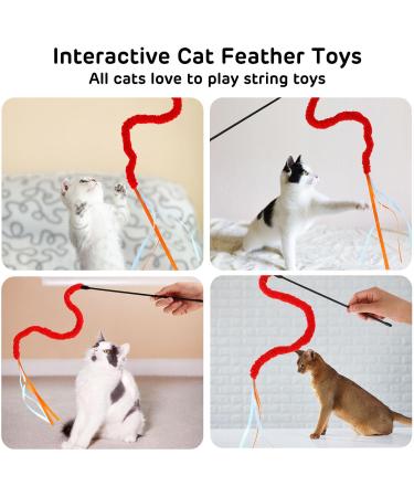 Amaxiu Cat Rainbow Wand Toys 3pcs Interactive Cat Teaser Wand String Cat Feather Toys for Indoor Colorful Ribbon Charmer for Kittens Exerciser Playing Teaser Training Catcher(Style C) - Buy Online on GoSupps.com