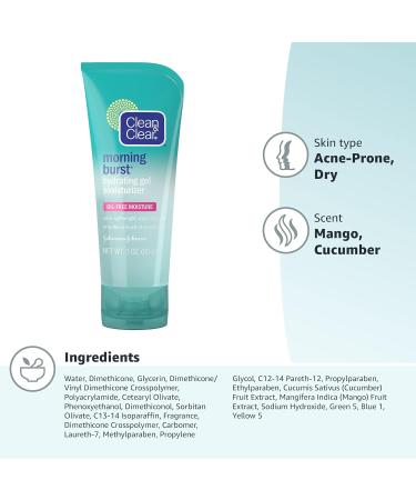 Clean & Clear Morning Burst Hydrating Gel Face Moisturizer with Cucumber & Green Mango Extract, 3 oz - Oil-Free Daily Facial Moisturizer for Acne-Prone Skin - Buy Online on GoSupps.com