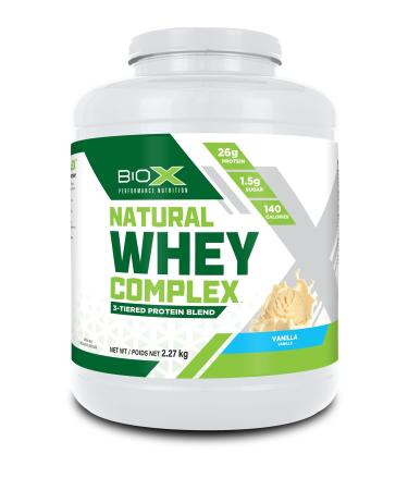 BioX Natural Whey Complex | Natural Whey Protein Powder with Whey Concentrate Whey Isolate Hydrolyzed Whey | Formulated with Natural Flavours & Sweeteners | 26g Protein | 5LB (Vanilla)
