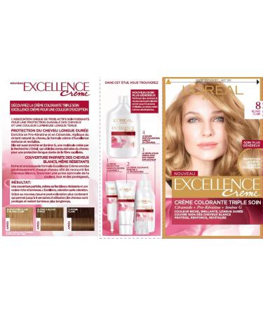 L'Or al Paris - Excellence Cr me - Triple Care Permanent Hair Color 100% Coverage for White Hair - Shade 8 Light Blonde - Pack of 2 - Buy Online on GoSupps.com